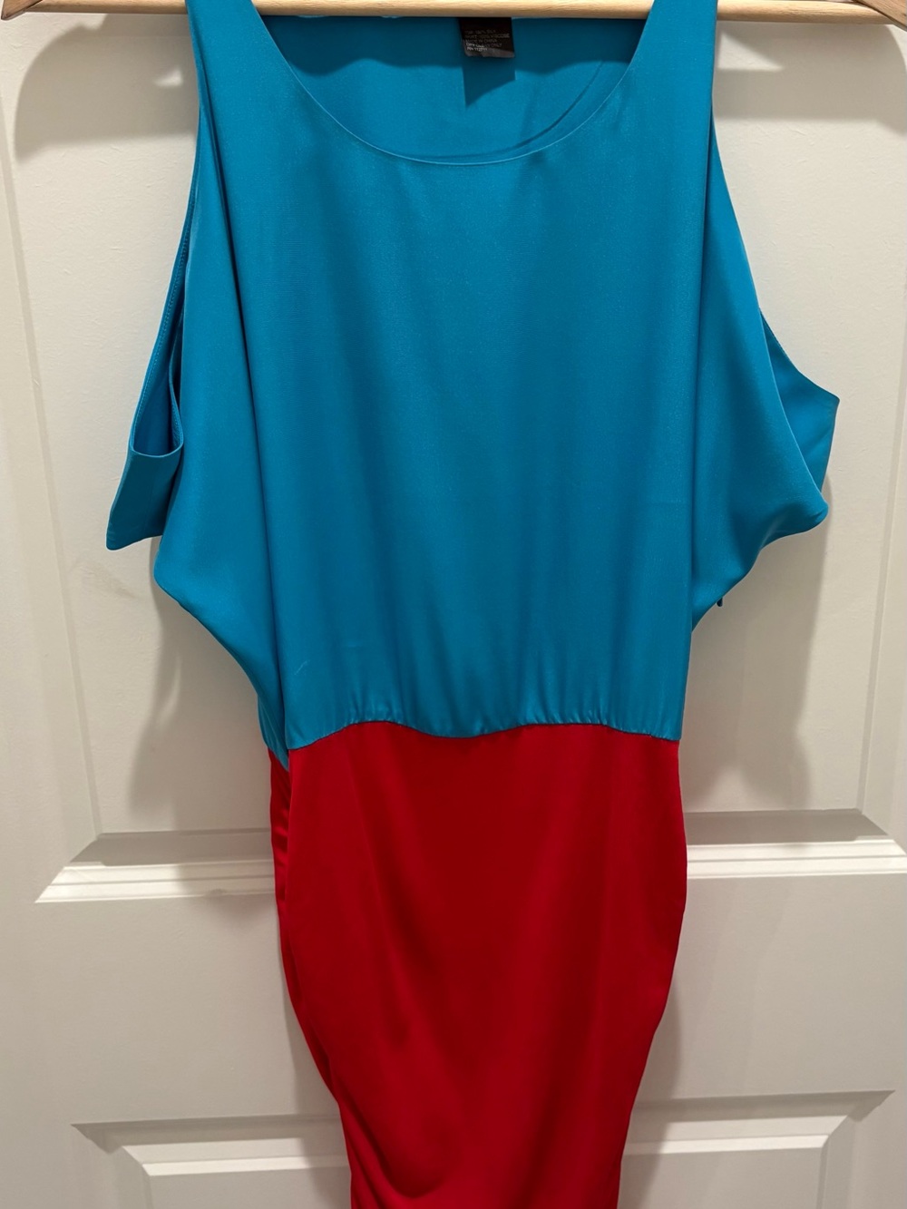 Jay Godfrey Size 2 Silk Color block Ruched Body-con Dress Blue Red